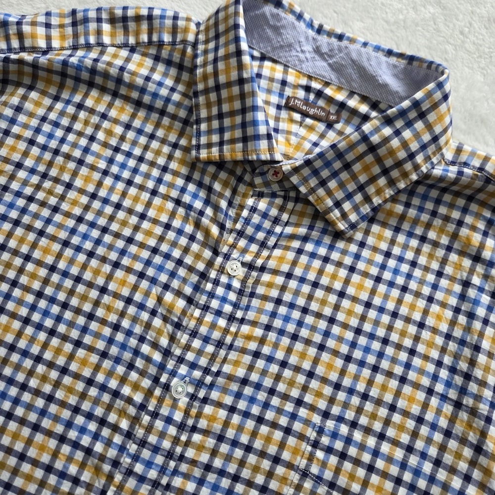 J. McLaughlin Men's XXL Modern Fit Plaid‎ Button Down Long Sleeve Blue Yellow